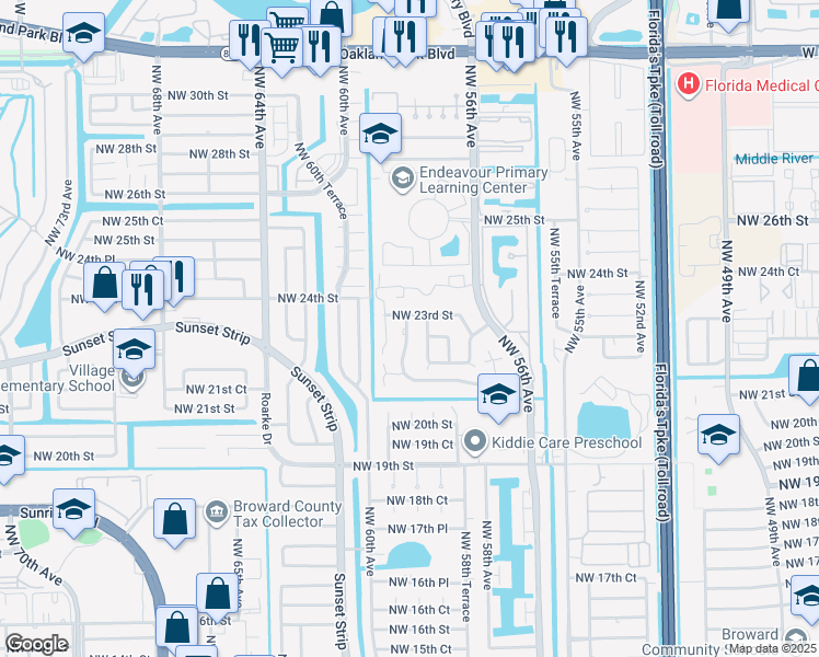 map of restaurants, bars, coffee shops, grocery stores, and more near 2257 Northwest 59th Terrace in Lauderhill