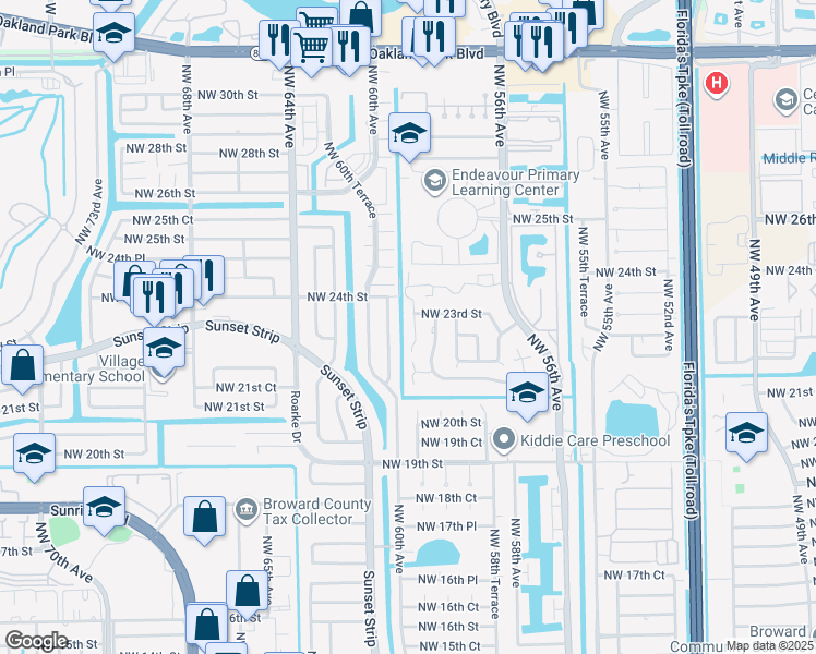 map of restaurants, bars, coffee shops, grocery stores, and more near 2313 Northwest 59th Way in Lauderhill