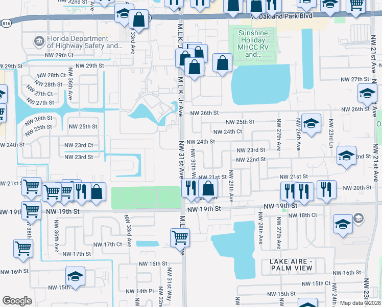 map of restaurants, bars, coffee shops, grocery stores, and more near 3065 Northwest 23rd Street in Fort Lauderdale