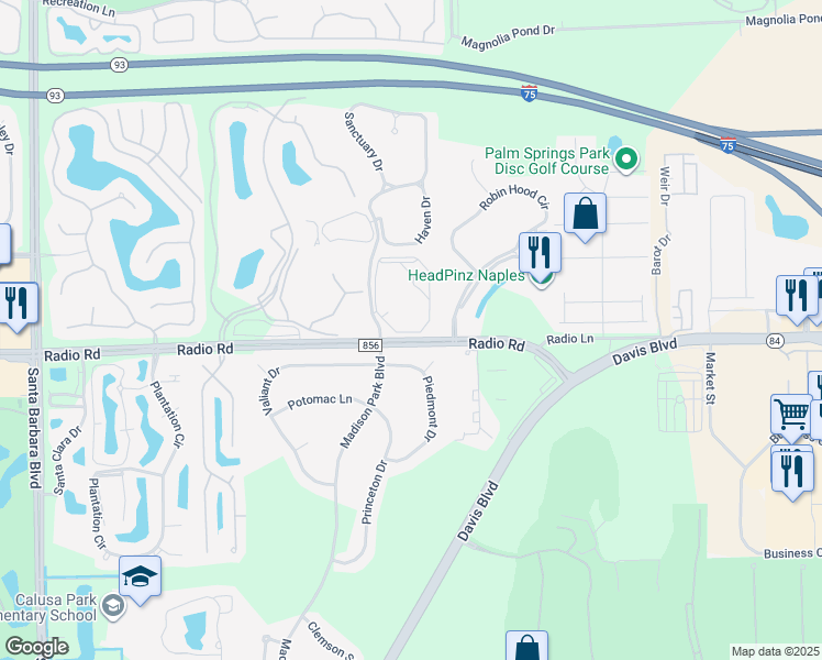 map of restaurants, bars, coffee shops, grocery stores, and more near 302 Regal Heron Circle in Naples