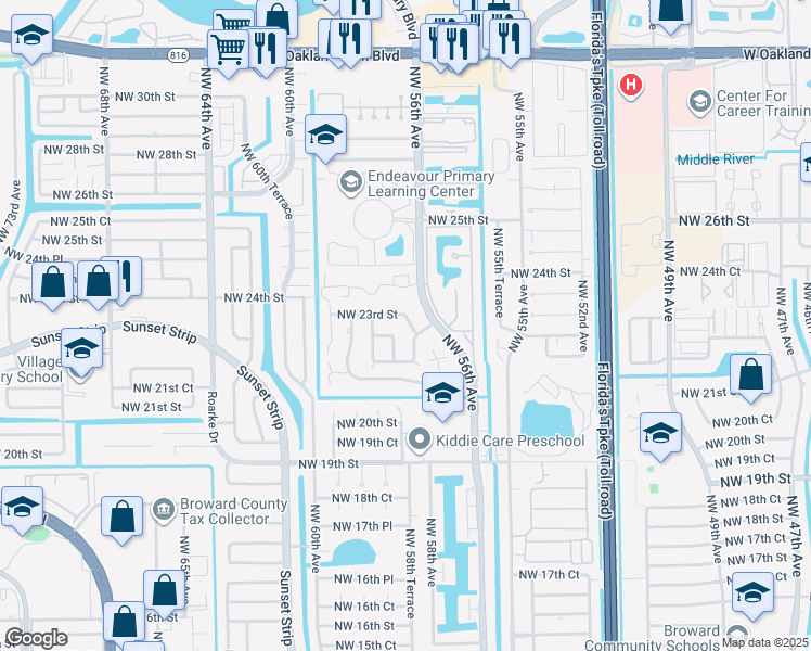 map of restaurants, bars, coffee shops, grocery stores, and more near 2253 Northwest 57th Avenue in Lauderhill