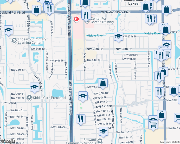 map of restaurants, bars, coffee shops, grocery stores, and more near 2291 Northwest 48th Terrace in Lauderhill