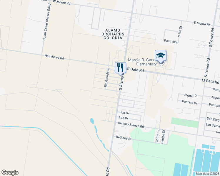 map of restaurants, bars, coffee shops, grocery stores, and more near 1119 Nueces Street in Alamo