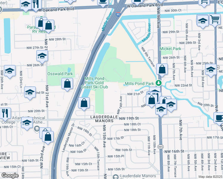 map of restaurants, bars, coffee shops, grocery stores, and more near 1470 Northwest 22nd Court in Fort Lauderdale