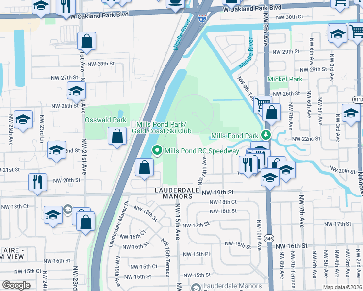 map of restaurants, bars, coffee shops, grocery stores, and more near 1470 Northwest 22nd Court in Fort Lauderdale