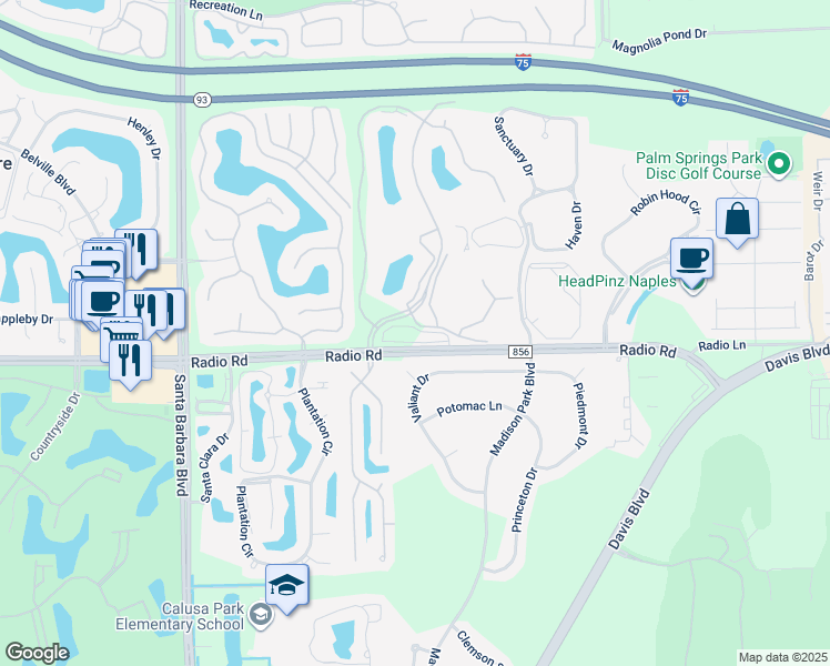 map of restaurants, bars, coffee shops, grocery stores, and more near 8001 Radio Road in Naples