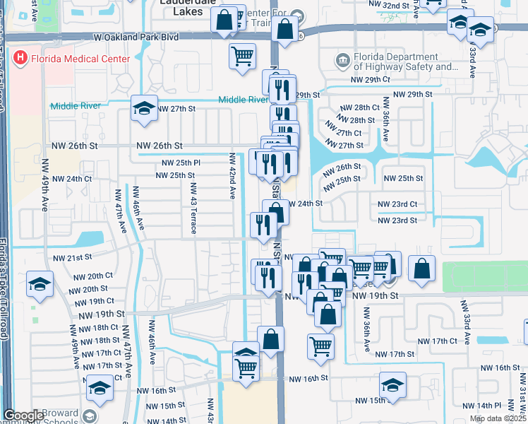 map of restaurants, bars, coffee shops, grocery stores, and more near 2331 Florida 7 in Lauderhill