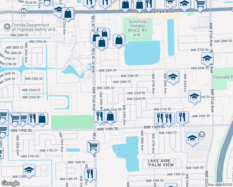 map of restaurants, bars, coffee shops, grocery stores, and more near 2350 Northwest 30th Avenue in Fort Lauderdale