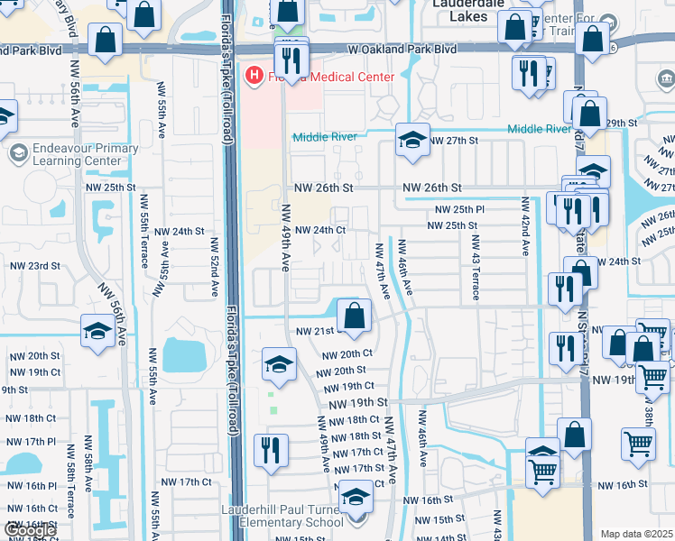 map of restaurants, bars, coffee shops, grocery stores, and more near 4801 Northwest 22nd Court in Lauderhill