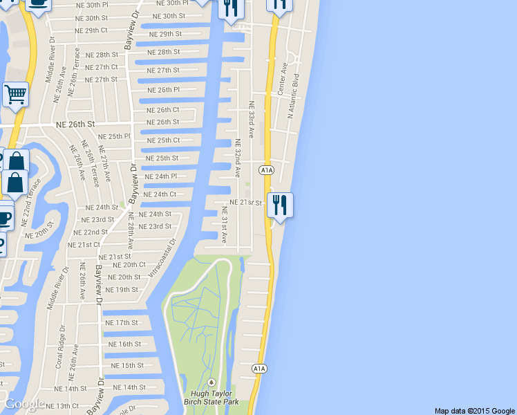 map of restaurants, bars, coffee shops, grocery stores, and more near 2101 Florida A1A in Fort Lauderdale