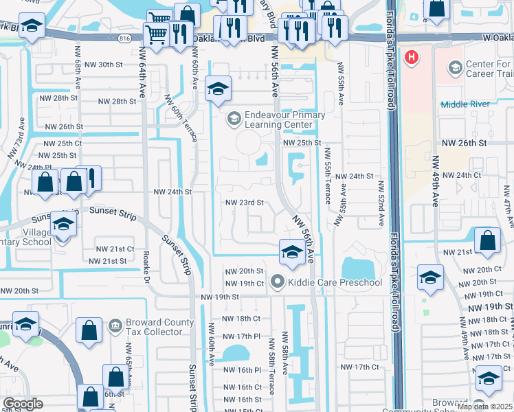 map of restaurants, bars, coffee shops, grocery stores, and more near 2253 Northwest 57th Avenue in Lauderhill