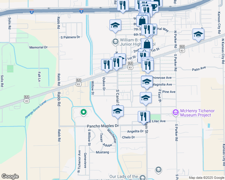 map of restaurants, bars, coffee shops, grocery stores, and more near 304 W Cypress Ave in La Feria