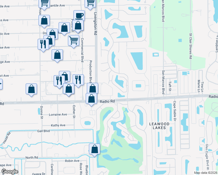 map of restaurants, bars, coffee shops, grocery stores, and more near 10190 Sweetgrass Circle in Naples