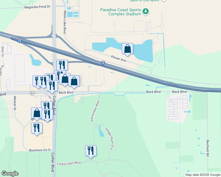 map of restaurants, bars, coffee shops, grocery stores, and more near 3887 Mannix Drive in Naples