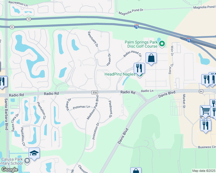 map of restaurants, bars, coffee shops, grocery stores, and more near 302 Regal Heron Circle in Naples