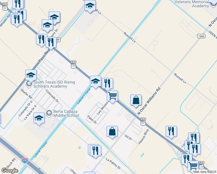 map of restaurants, bars, coffee shops, grocery stores, and more near 1775 U.S. 77 Business in San Benito