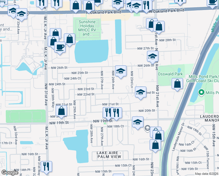 map of restaurants, bars, coffee shops, grocery stores, and more near 2657 Northwest 23rd Street in Fort Lauderdale