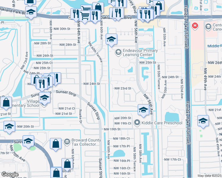 map of restaurants, bars, coffee shops, grocery stores, and more near 2313 Northwest 59th Way in Lauderhill