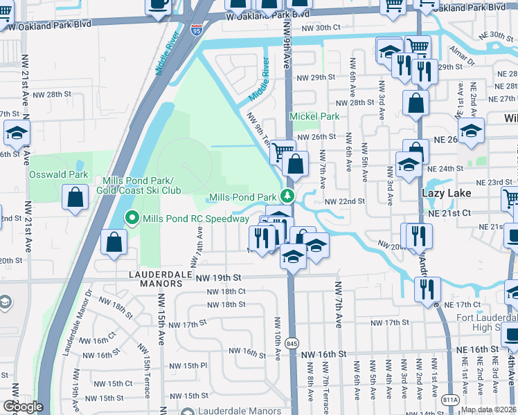 map of restaurants, bars, coffee shops, grocery stores, and more near 1061 Northwest 21st Street in Fort Lauderdale