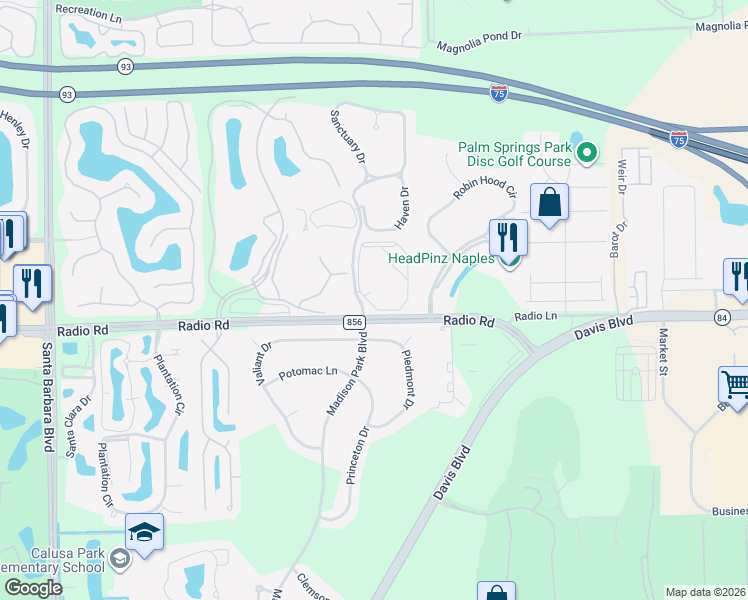 map of restaurants, bars, coffee shops, grocery stores, and more near 7804 Regal Heron Circle in Naples