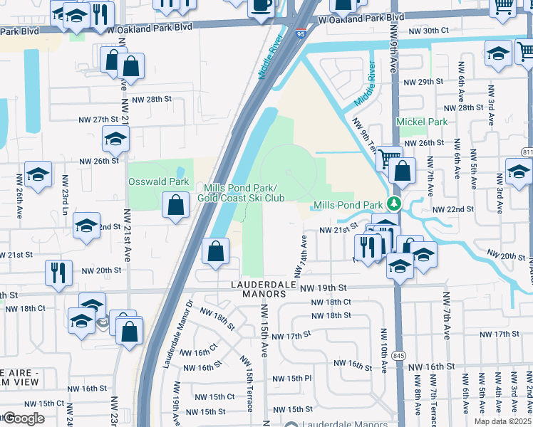 map of restaurants, bars, coffee shops, grocery stores, and more near 2204 Northwest 15th Avenue in Fort Lauderdale