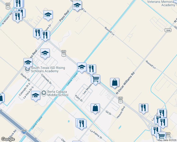 map of restaurants, bars, coffee shops, grocery stores, and more near 1775 U.S. 77 Business in San Benito