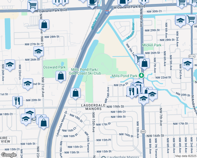 map of restaurants, bars, coffee shops, grocery stores, and more near 1470 Northwest 22nd Court in Fort Lauderdale