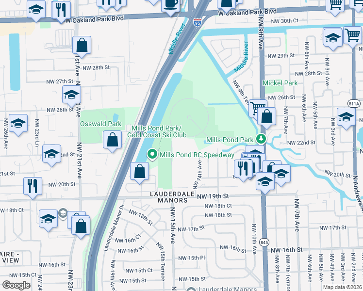 map of restaurants, bars, coffee shops, grocery stores, and more near 1470 Northwest 22nd Court in Fort Lauderdale
