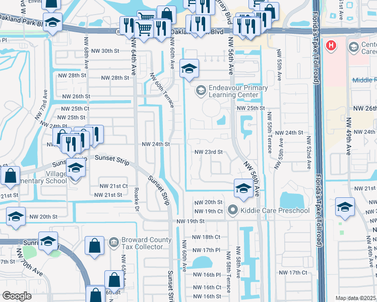 map of restaurants, bars, coffee shops, grocery stores, and more near 2313 Northwest 59th Way in Lauderhill