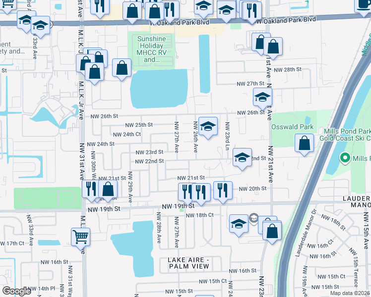 map of restaurants, bars, coffee shops, grocery stores, and more near 2657 Northwest 23rd Street in Fort Lauderdale