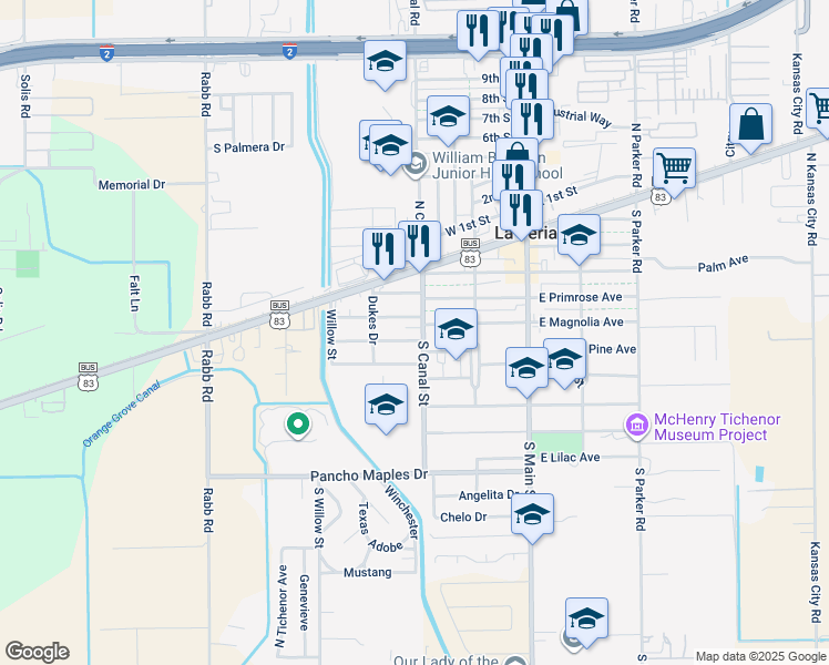 map of restaurants, bars, coffee shops, grocery stores, and more near 304 W Cypress Ave in La Feria