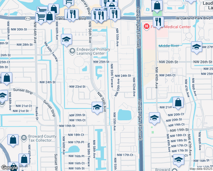map of restaurants, bars, coffee shops, grocery stores, and more near 2302 Northwest 55th Way in Lauderhill