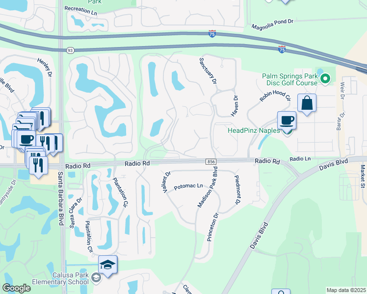 map of restaurants, bars, coffee shops, grocery stores, and more near 235 West Naomi Drive in Naples