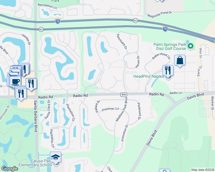 map of restaurants, bars, coffee shops, grocery stores, and more near 230 West Naomi Drive in Naples