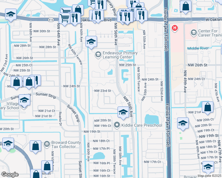 map of restaurants, bars, coffee shops, grocery stores, and more near 2253 Northwest 57th Avenue in Lauderhill