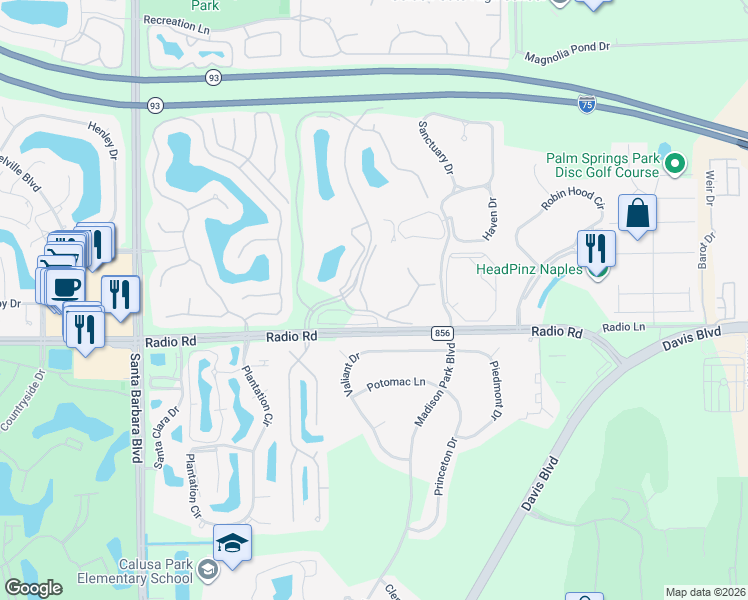 map of restaurants, bars, coffee shops, grocery stores, and more near 235 West Naomi Drive in Naples