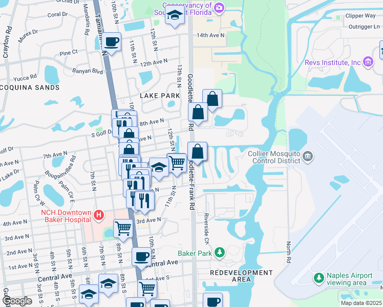 map of restaurants, bars, coffee shops, grocery stores, and more near 671 Goodlette-Frank Road in Naples