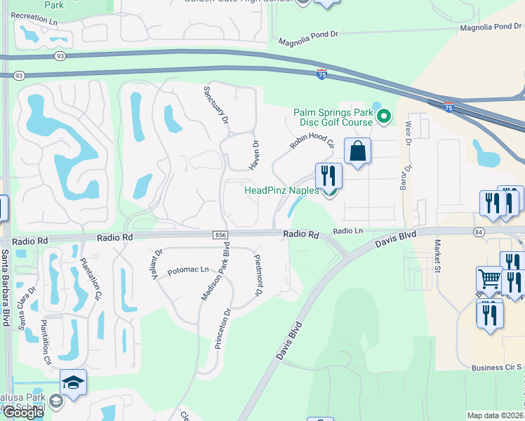 map of restaurants, bars, coffee shops, grocery stores, and more near 7815 Regal Heron Circle in Naples