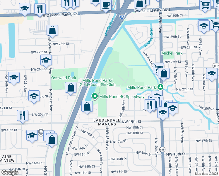 map of restaurants, bars, coffee shops, grocery stores, and more near 1470 Northwest 22nd Court in Fort Lauderdale
