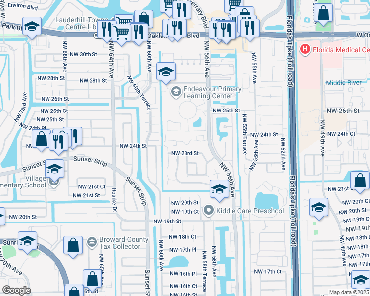 map of restaurants, bars, coffee shops, grocery stores, and more near 2257 Northwest 59th Terrace in Lauderhill