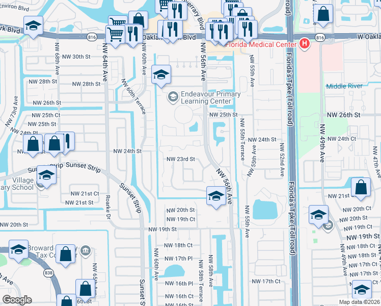 map of restaurants, bars, coffee shops, grocery stores, and more near 5654 Blueberry Court in Lauderhill