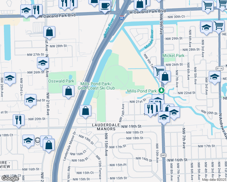 map of restaurants, bars, coffee shops, grocery stores, and more near 1461 Northwest 22nd Court in Fort Lauderdale