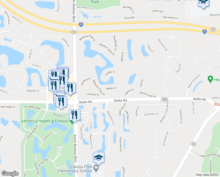 map of restaurants, bars, coffee shops, grocery stores, and more near 7433 Meldin Court in Naples