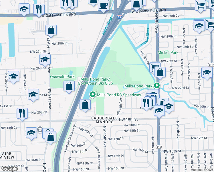 map of restaurants, bars, coffee shops, grocery stores, and more near 1470 Northwest 22nd Court in Fort Lauderdale