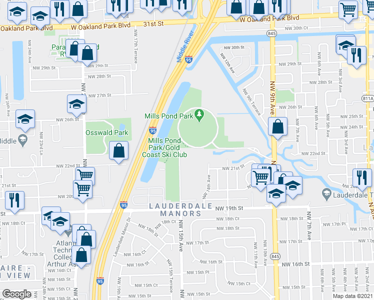map of restaurants, bars, coffee shops, grocery stores, and more near 1470 Northwest 22nd Court in Fort Lauderdale