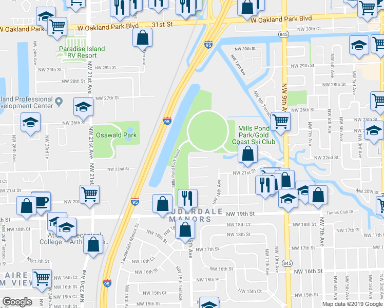 map of restaurants, bars, coffee shops, grocery stores, and more near 2204 Northwest 15th Avenue in Fort Lauderdale