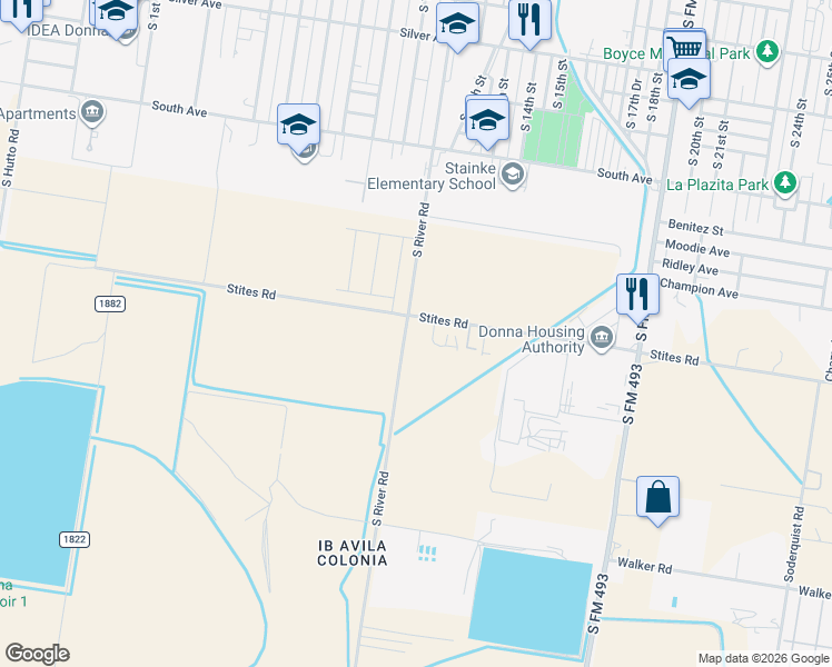 map of restaurants, bars, coffee shops, grocery stores, and more near 1244 Stites Road in Donna