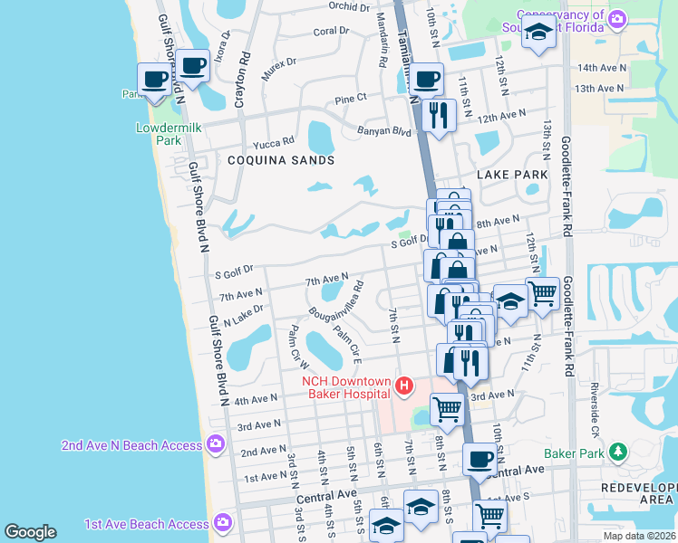 map of restaurants, bars, coffee shops, grocery stores, and more near 480 7th Avenue North in Naples