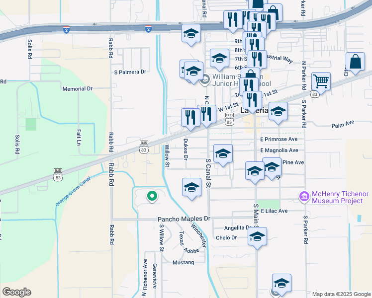 map of restaurants, bars, coffee shops, grocery stores, and more near 340 Dukes Dr in La Feria