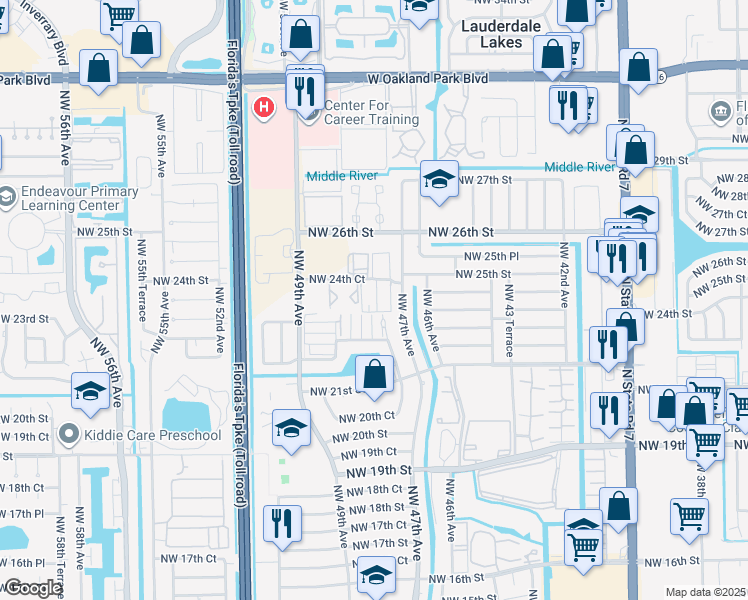 map of restaurants, bars, coffee shops, grocery stores, and more near 4780 Northwest 24th Court in Lauderdale Lakes